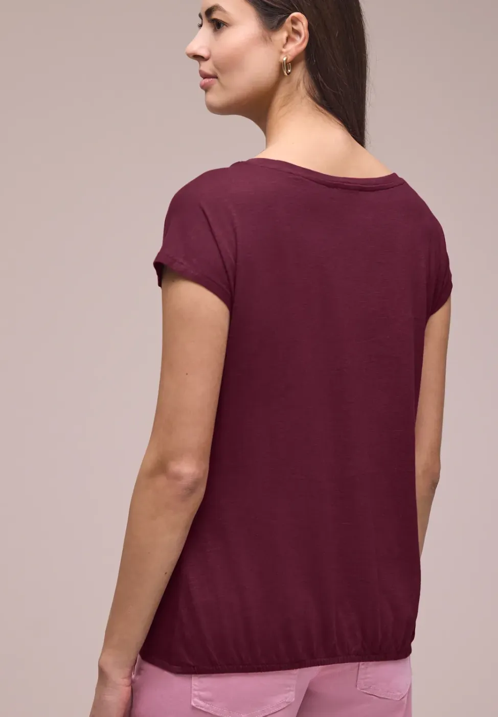Shirt met ronde hals en rimpels