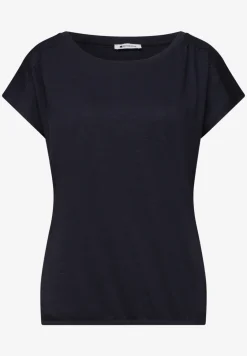 Shirt met ronde hals en rimpels
