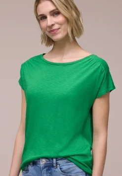 Shirt met ronde hals en rimpels