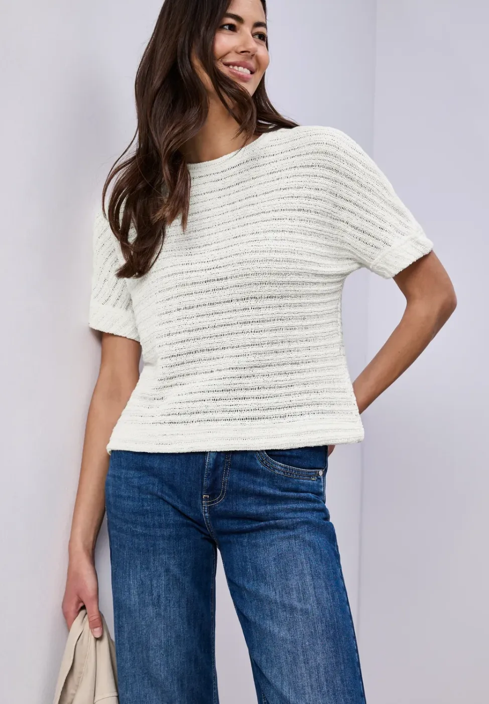 Shirt met ronde hals en structuur