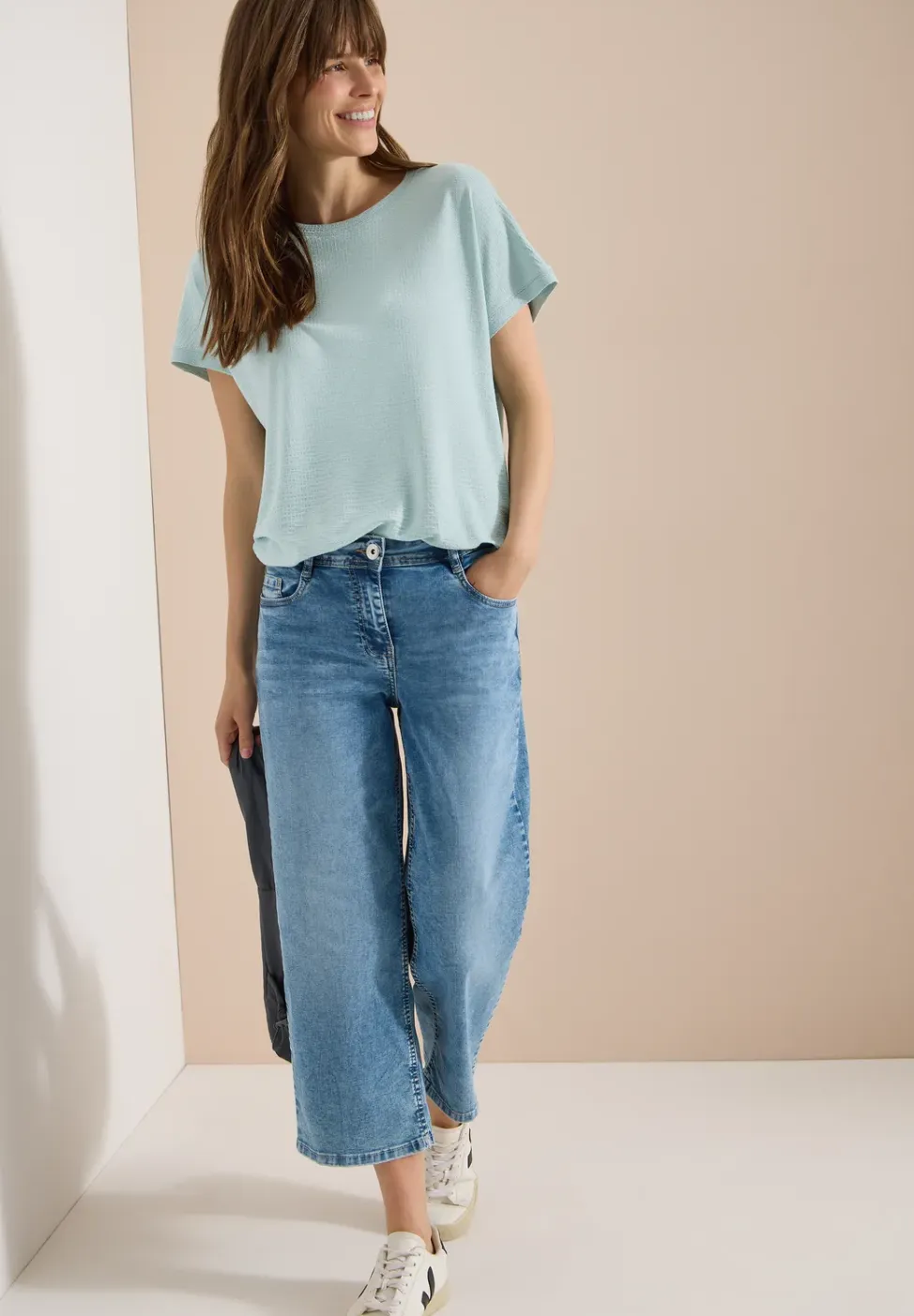 Shirt met ronde hals en structuur