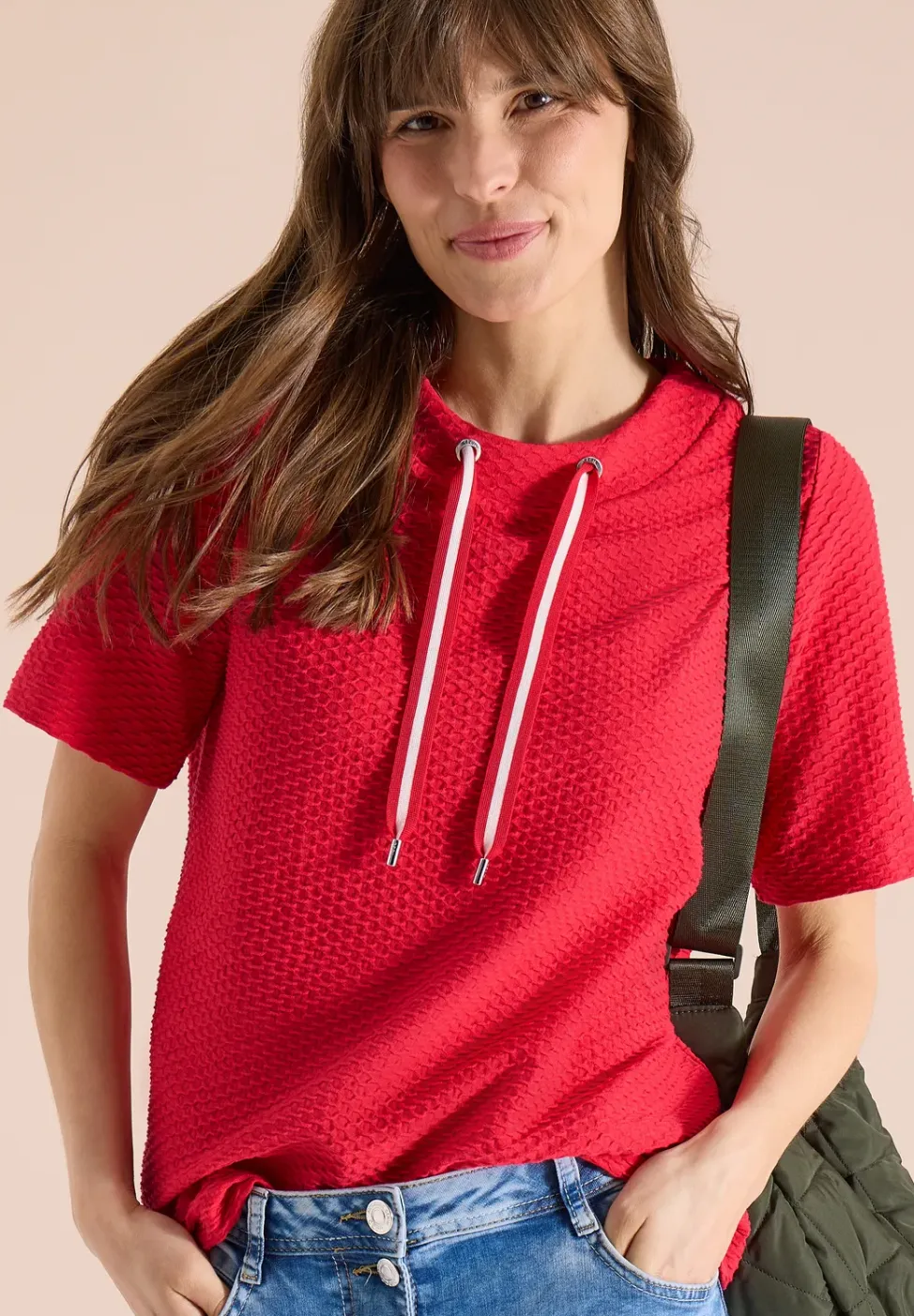 Shirt met ronde hals en trekkoord