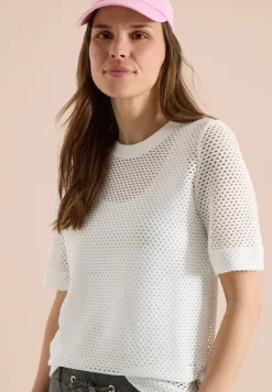 Shirt met ronde hals in ajour look