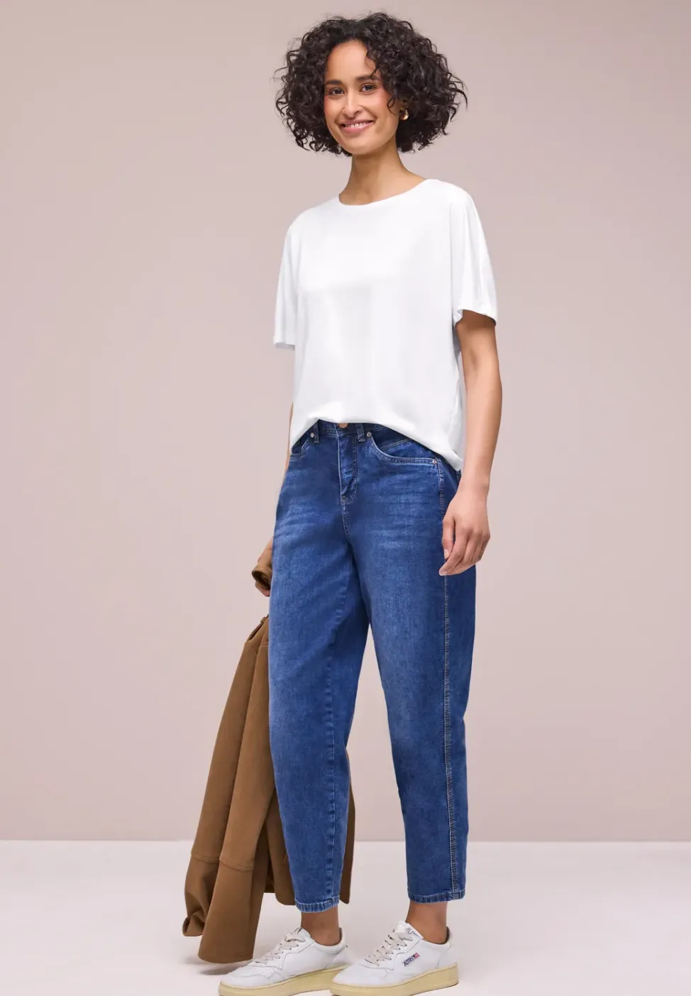 Shirt met ronde hals in effen kleur