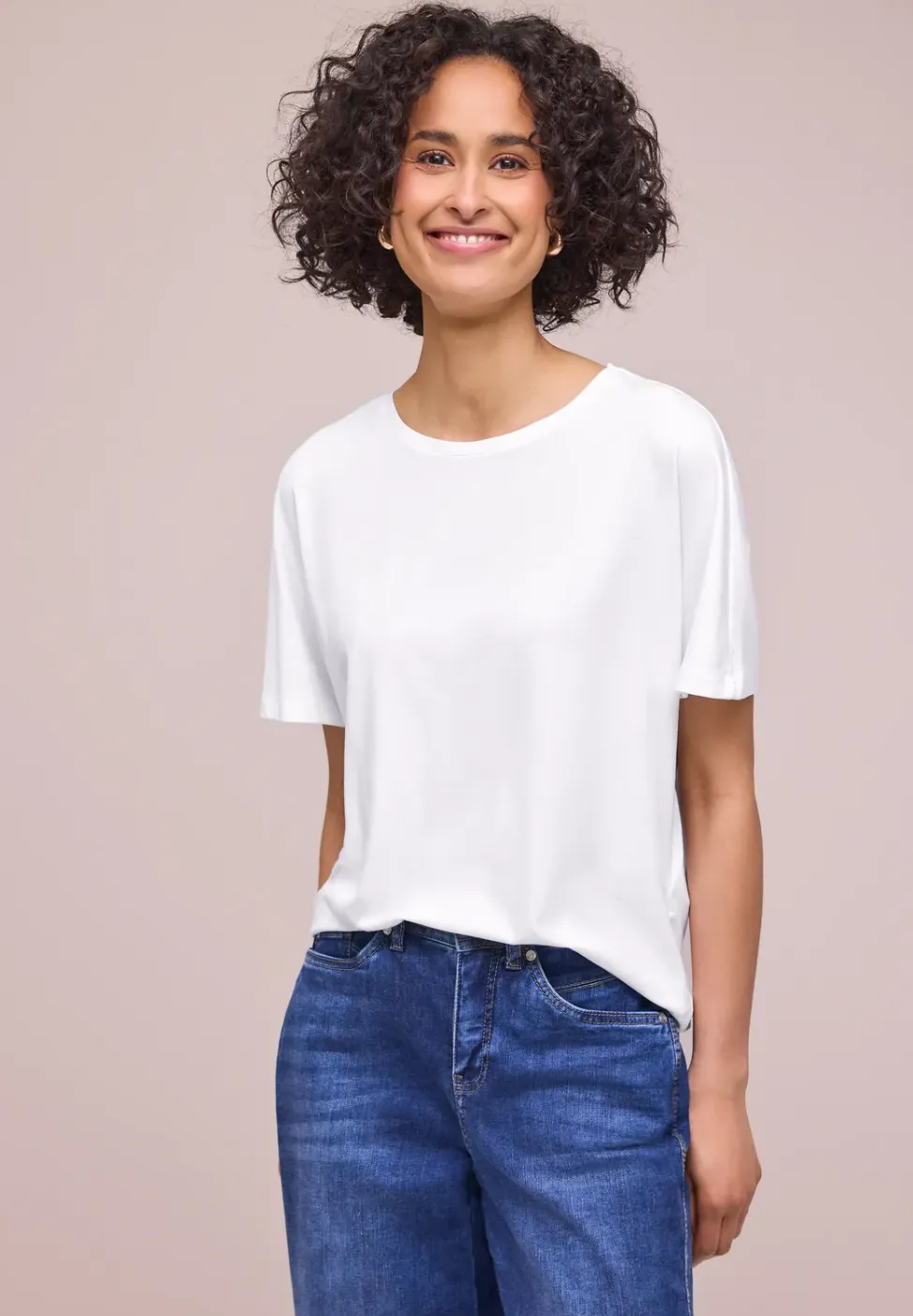Shirt met ronde hals in effen kleur