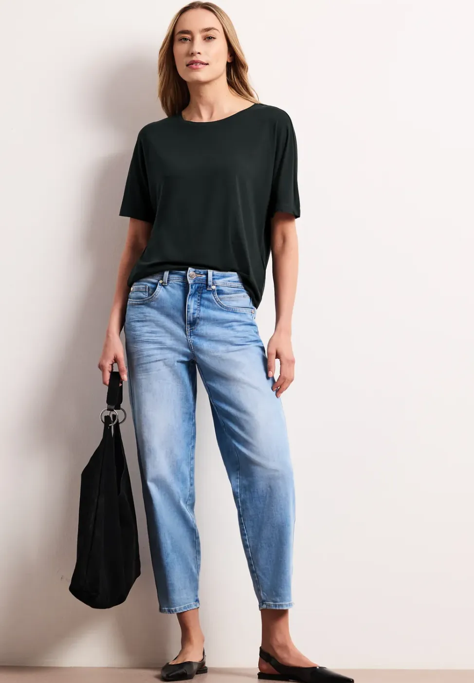 Shirt met ronde hals in effen kleur