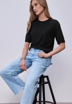 Shirt met ronde hals in gebreide look