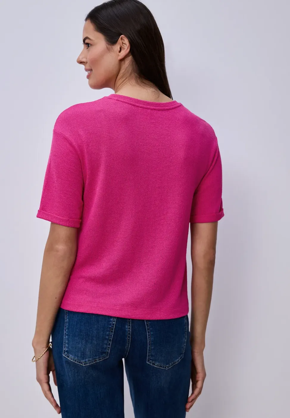 Shirt met ronde hals in gebreide look