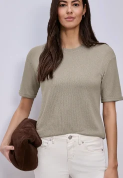 Shirt met ronde hals in gebreide look