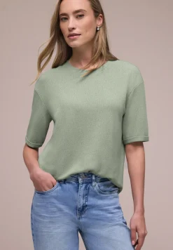 Shirt met ronde hals in gebreide look