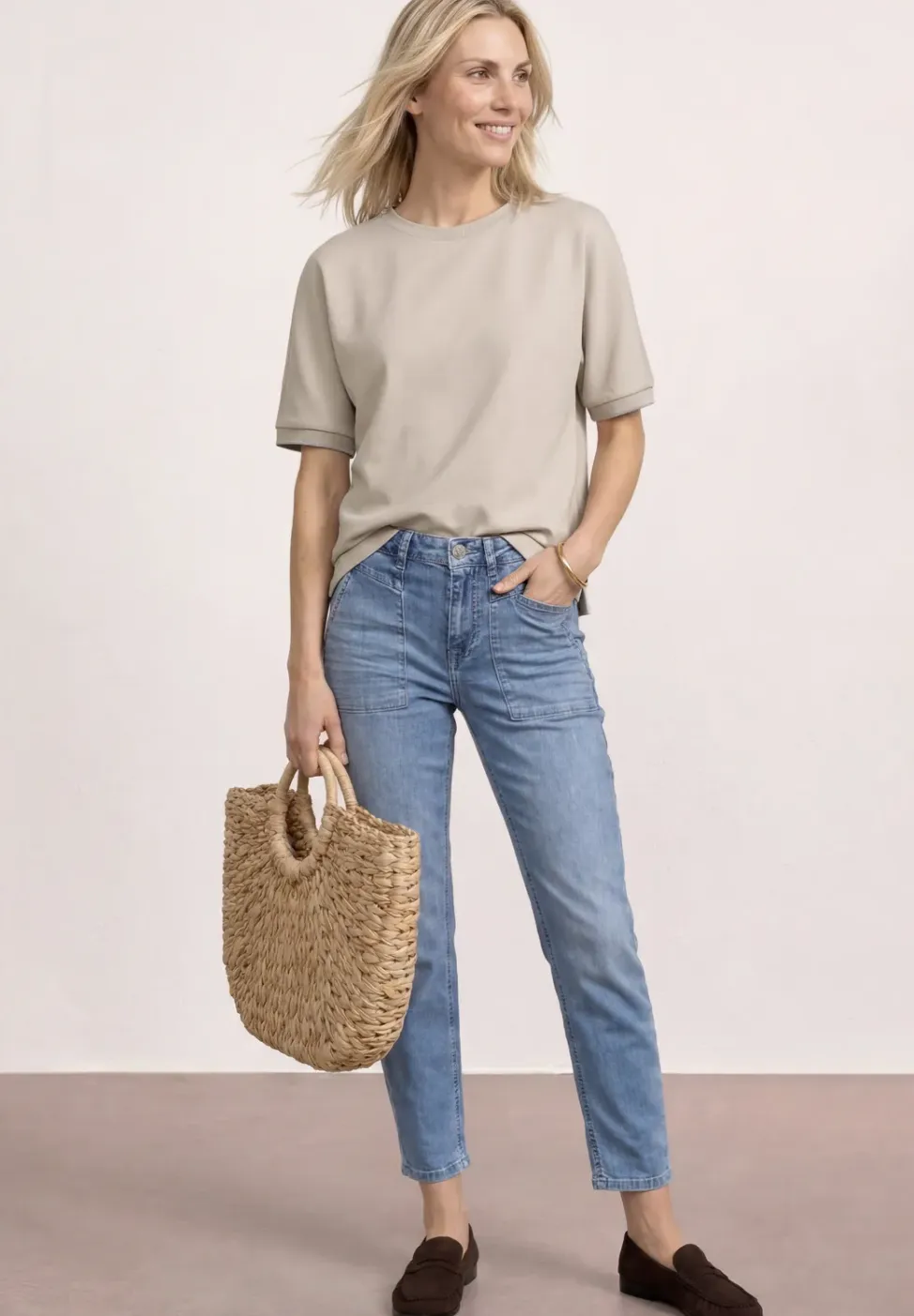 Shirt met ronde hals in Silk-Look