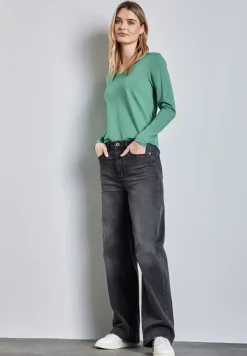 Shirt met ronde V-hals