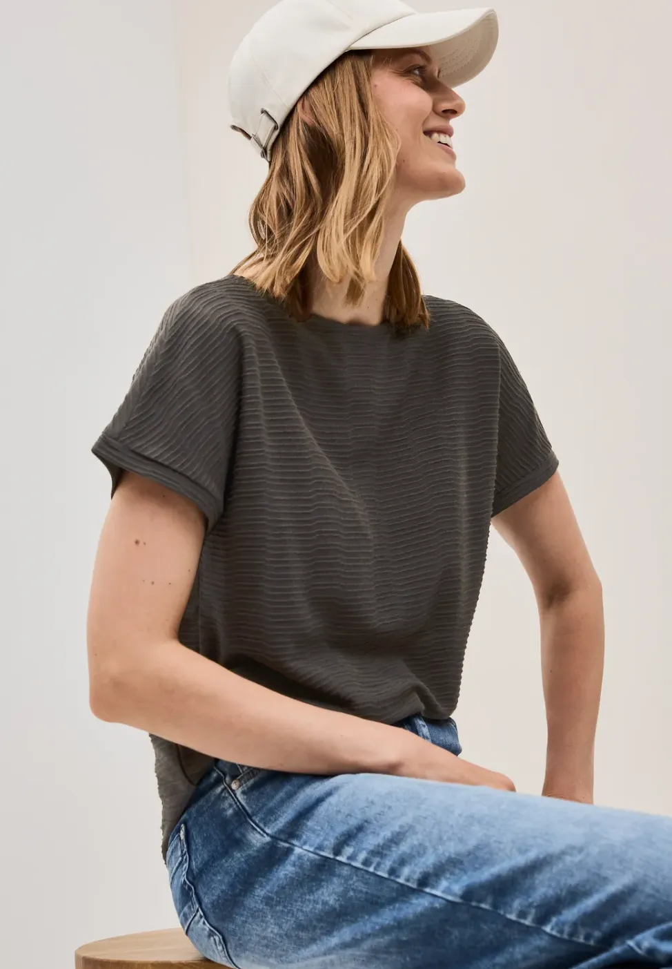 Shirt met structuur in effen kleur