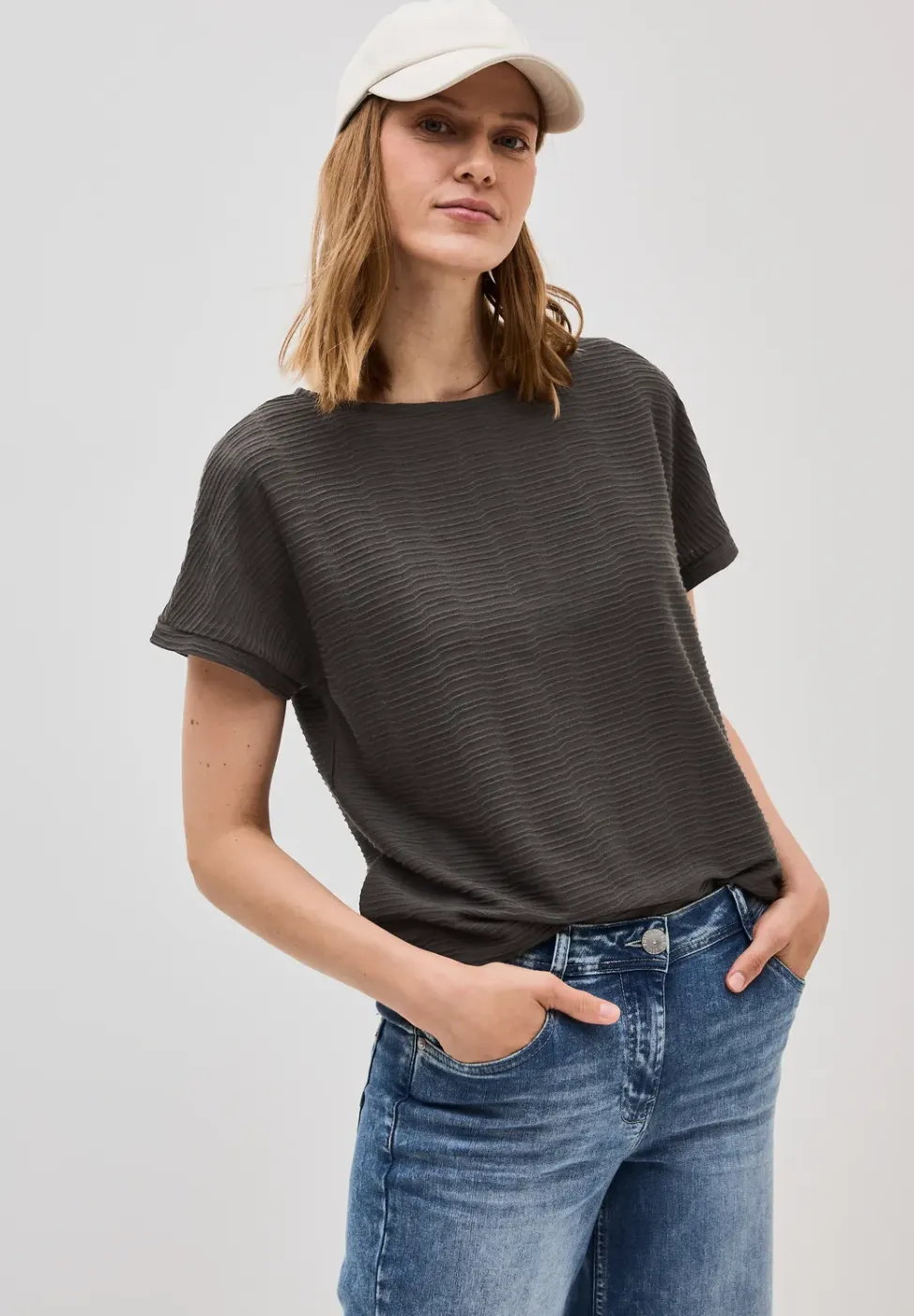 Shirt met structuur in effen kleur