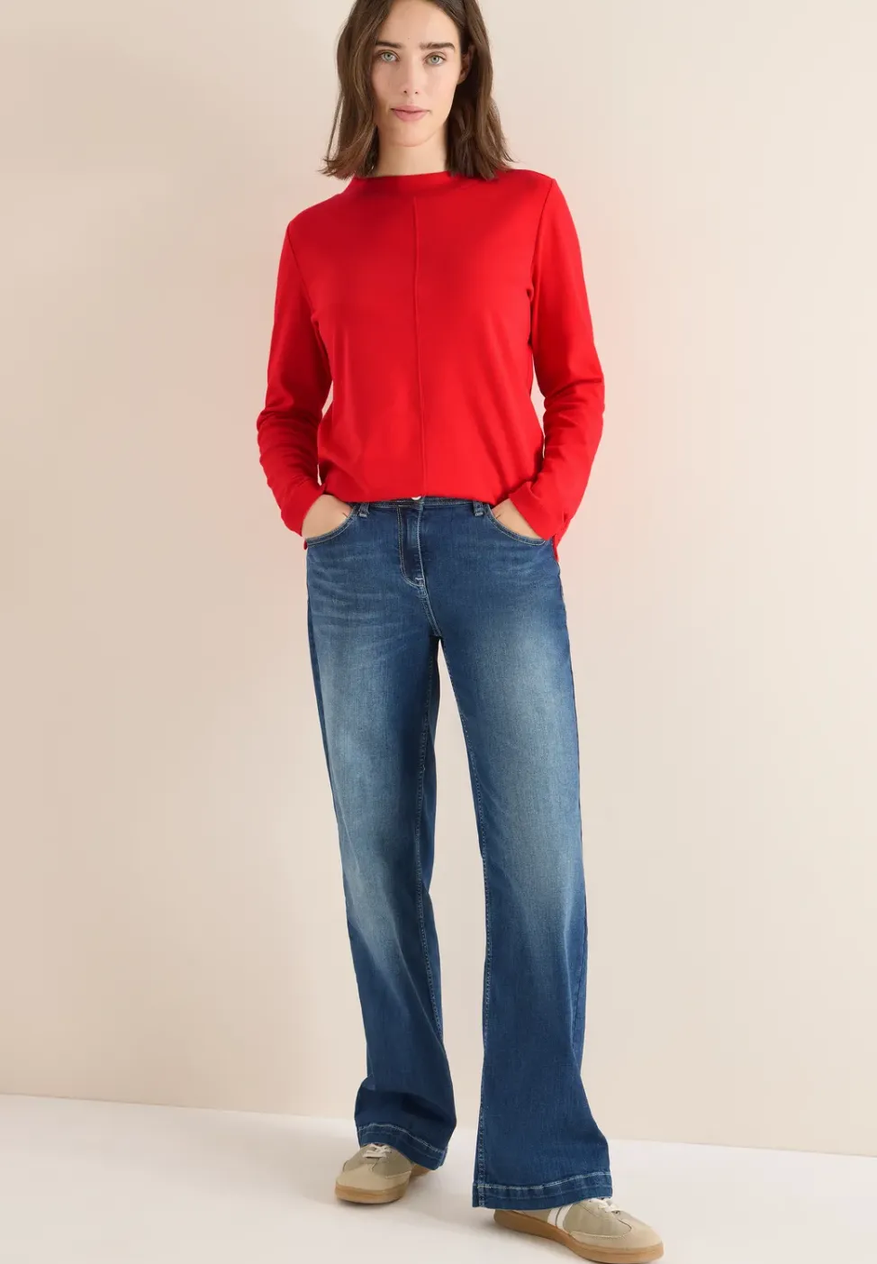 Shirt met trechtervormige hals in effen kleur