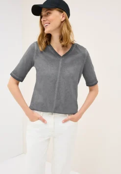 Shirt met V-hals en gewassen look