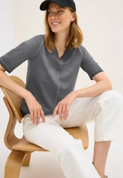 Shirt met V-hals en gewassen look