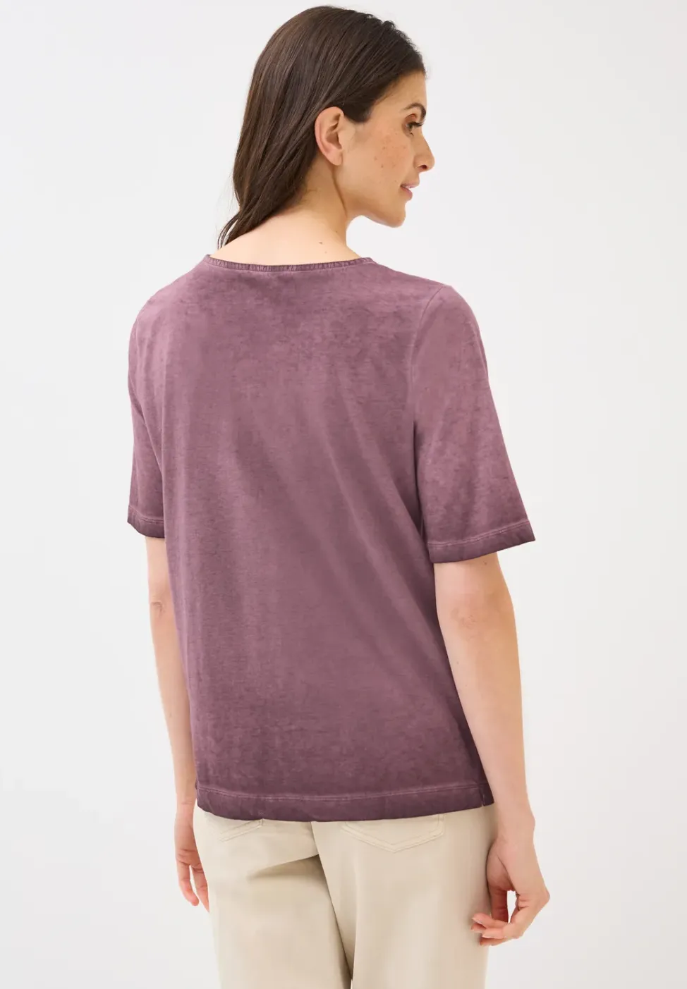 Shirt met V-hals en gewassen look