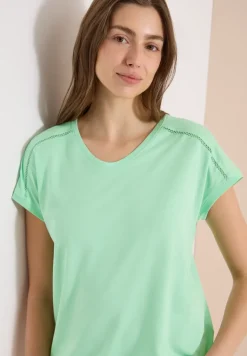 Shirt met V-hals en kanten detail