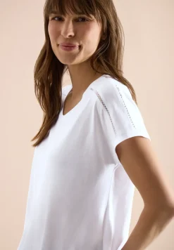 Shirt met V-hals en kanten detail