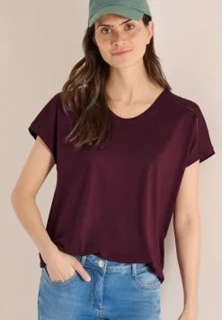 Shirt met V-hals en kanten detail