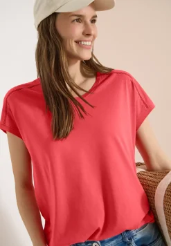Shirt met V-hals en kanten detail