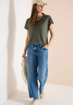Shirt met V-hals en kanten detail
