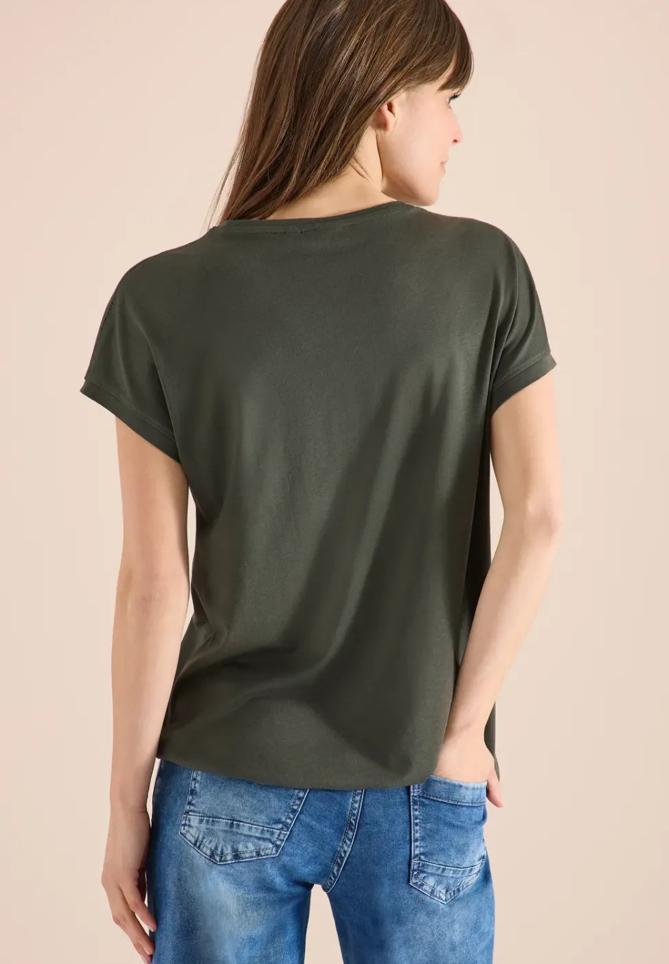 Shirt met V-hals en kanten detail