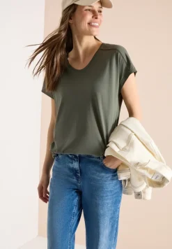 Shirt met V-hals en kanten detail