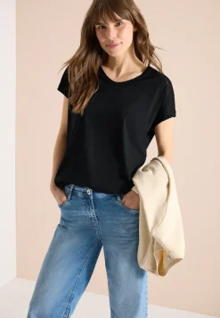 Shirt met V-hals en kanten detail