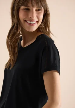 Shirt met V-hals en kanten detail