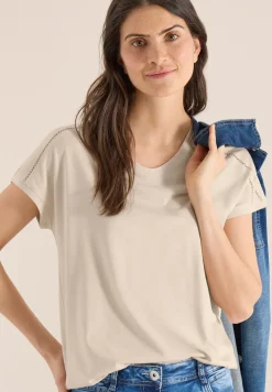 Shirt met V-hals en kanten detail