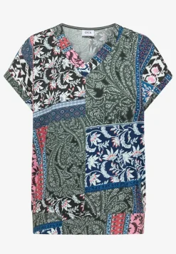 Shirt met V-hals en patchworkprint