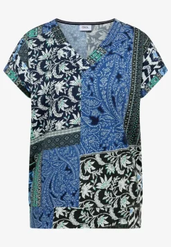 Shirt met V-hals en patchworkprint