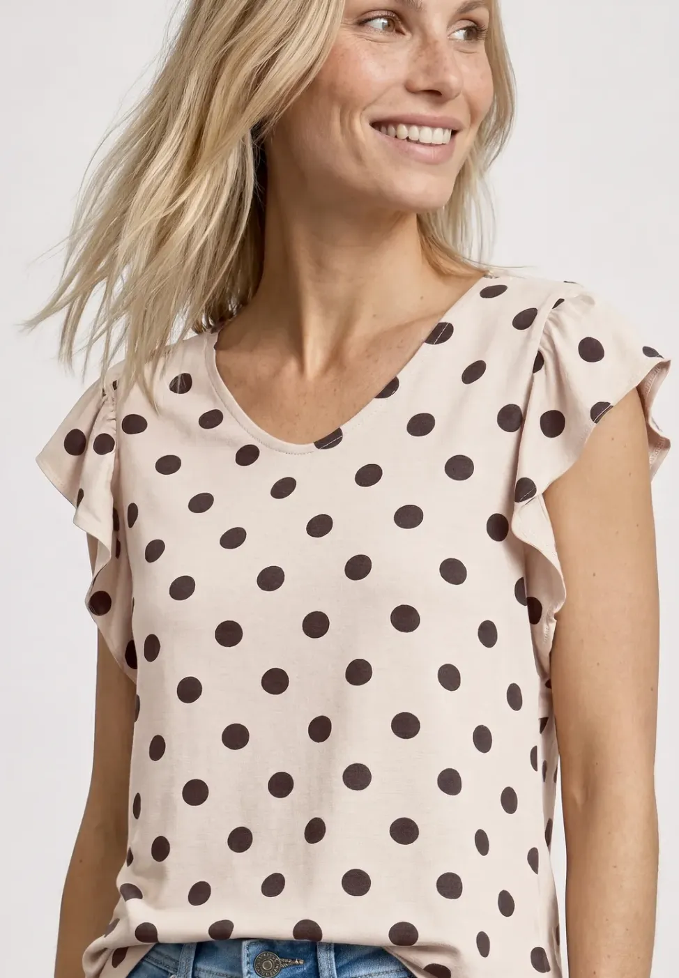 Shirt met V-hals en volantmouwen