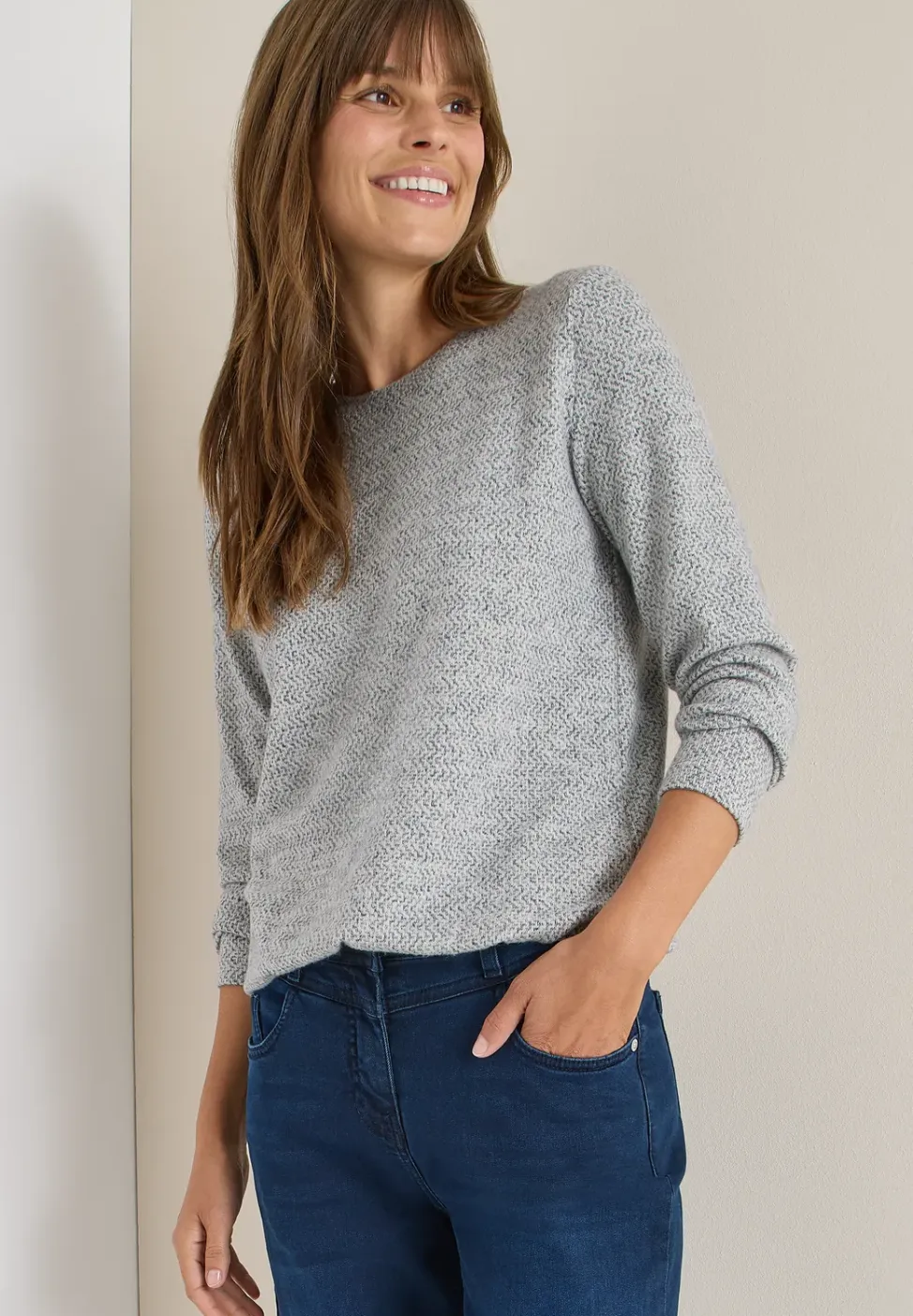 Shirt met visgraatmotief en jacquardmotief
