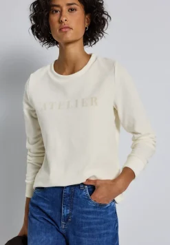 Shirt van fijn ribfluweel met tekst