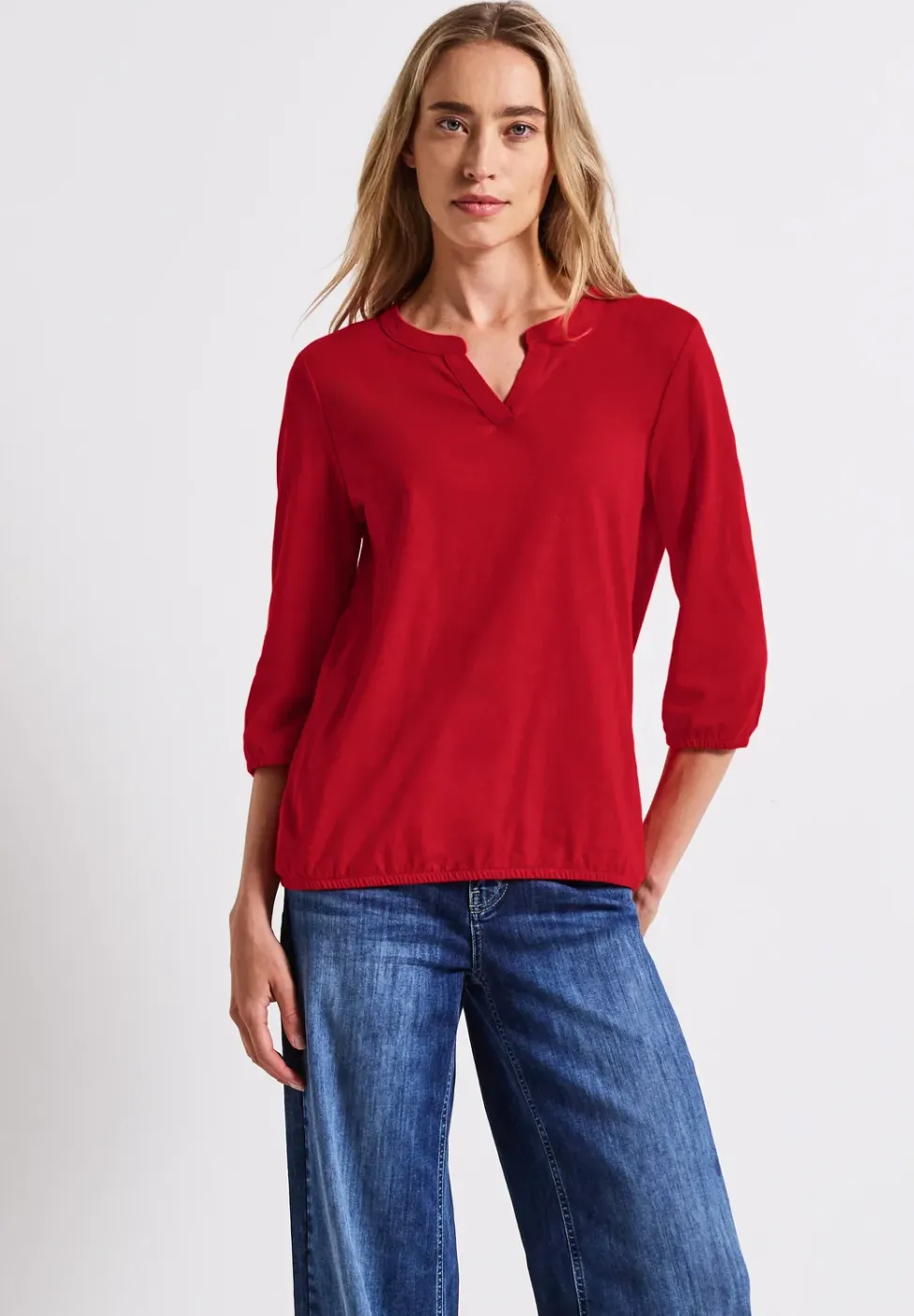 Shirt van jersey met gespleten hals