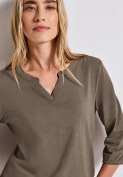 Shirt van jersey met gespleten hals