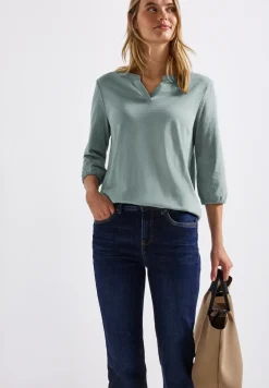 Shirt van jersey met gespleten hals