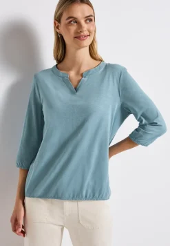 Shirt van jersey met gespleten hals