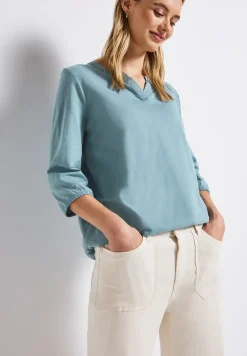 Shirt van jersey met gespleten hals