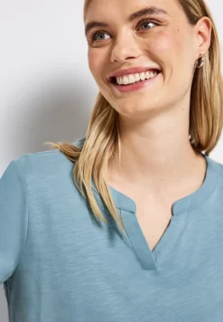 Shirt van jersey met gespleten hals