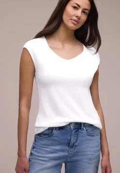 Shirt zonder mouwen met diamanten halslijn