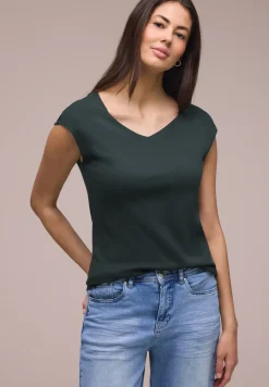 Shirt zonder mouwen met diamanten halslijn