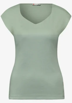 Shirt zonder mouwen met diamanten halslijn