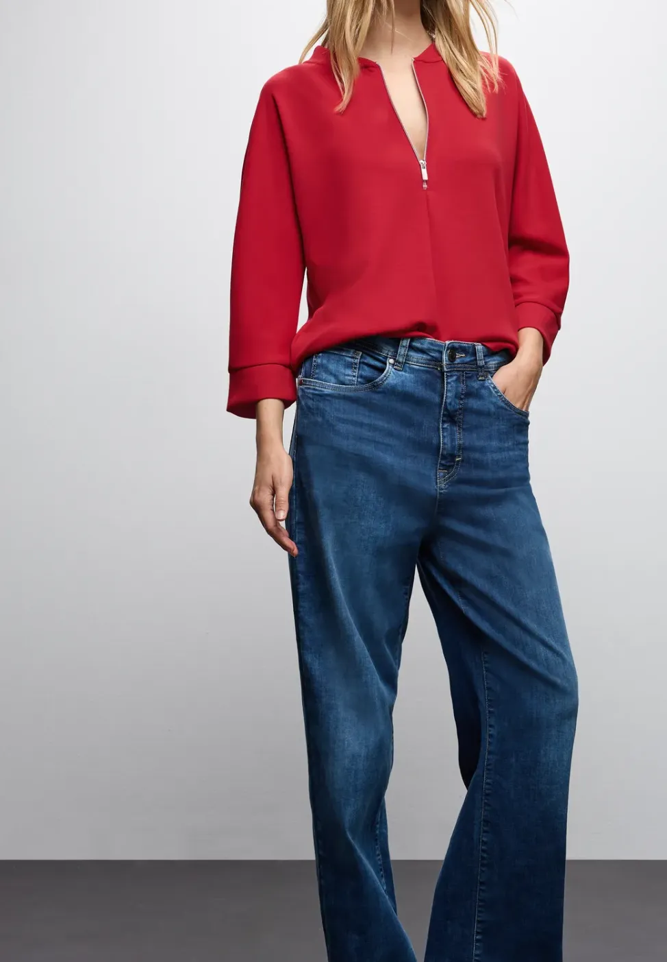 Silk-Look Shirt met ritssluiting