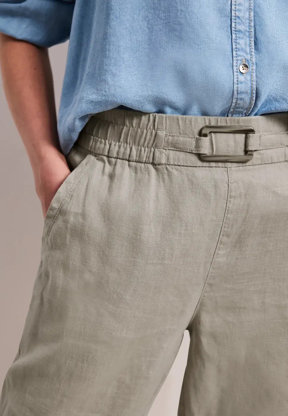 Slim Legs linnen broek met gesp
