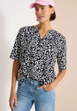 Split hals blouse met leo patroon