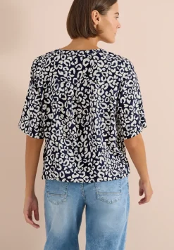 Split hals blouse met leo patroon